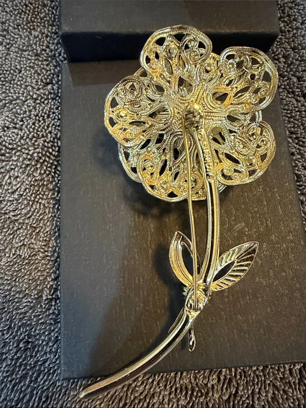 Vintage Gold Tone Floral Brooch and Clip On Earrings Set with Purple Accents